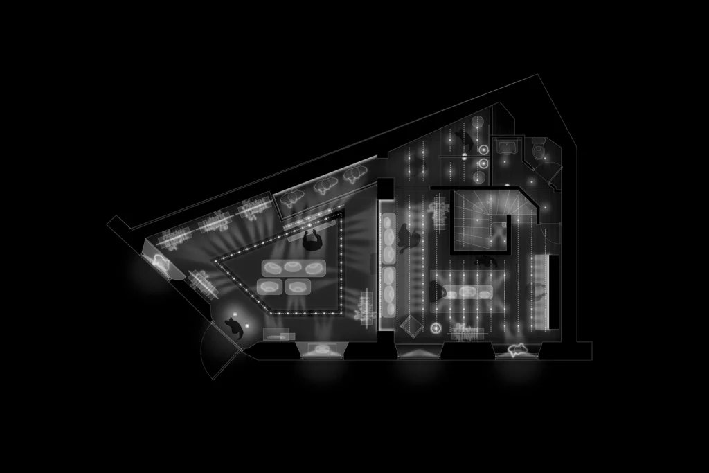 Plan conceptuel de la mise en lumière de la boutique Gerard Darel à Paris Beaumarchais, conçu par David Roger - Studio Fil Rouge.