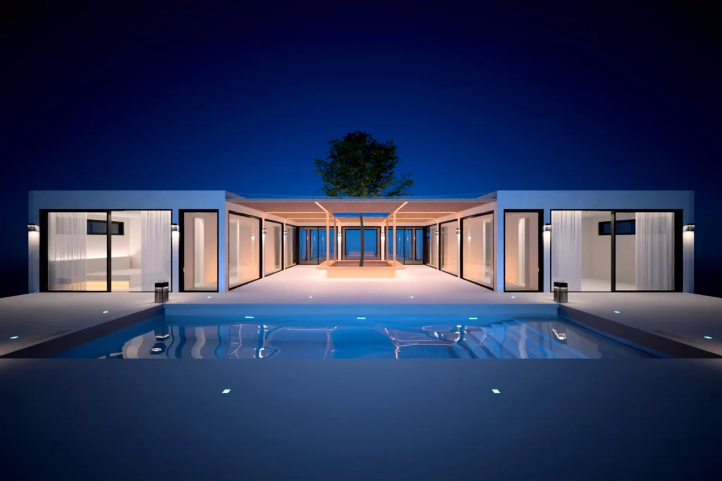 Concept architectural et lumineux « Le Patio des reflets », villa imaginée par Studio Fil Rouge.