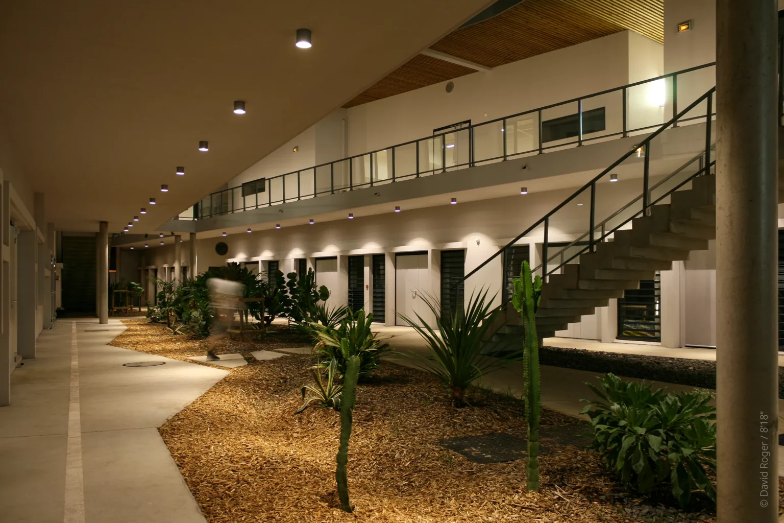 Cité des Arts - jardin intérieur et coursive éclairés, projet lumière 8’18’’